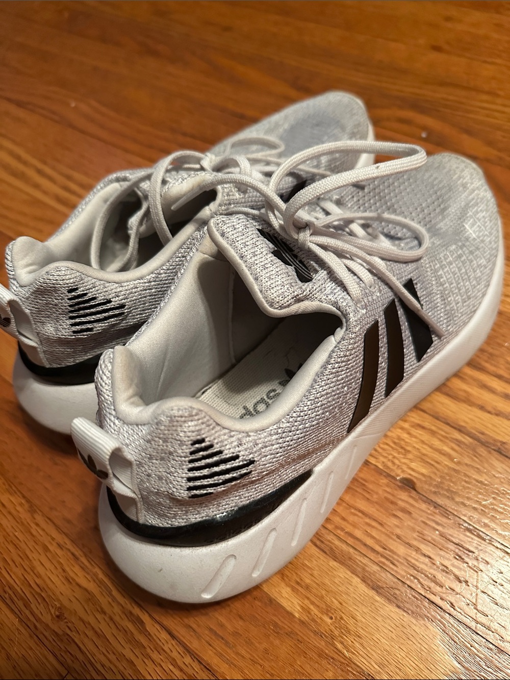 adidas Gray Knit Sneakers with Black Three-Stripes - Picture 2 of 2